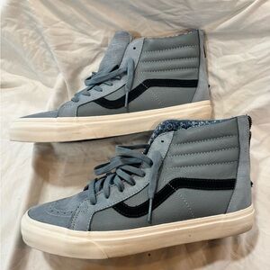 Gray High-Top Sneakers with Black Stripe